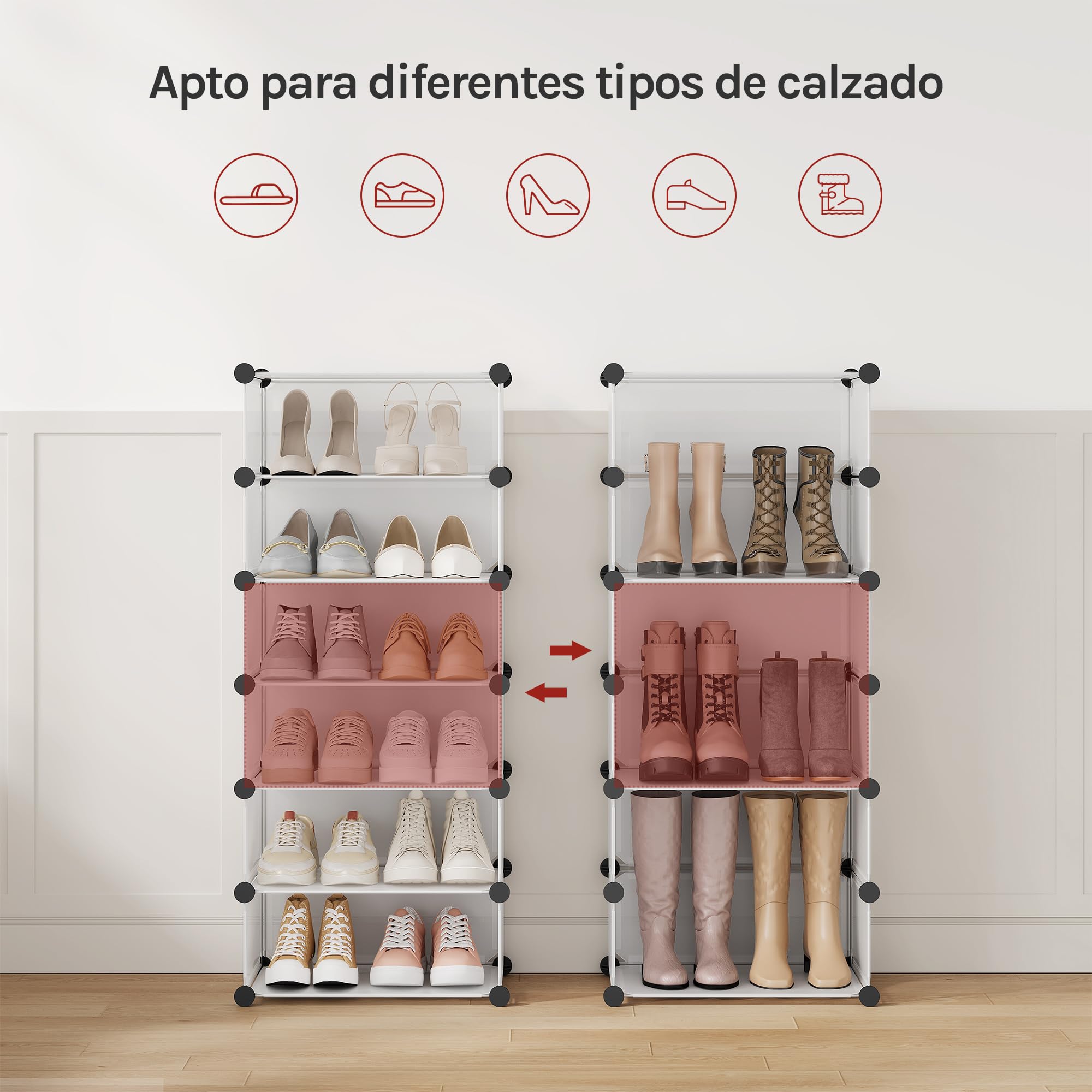WOLTU Zapatero Modular Estantería por Módulos DIY, Zapatero con 10 Estantes Almacenamiento para Habitación Salón Baño 47x35x170cm Blanco