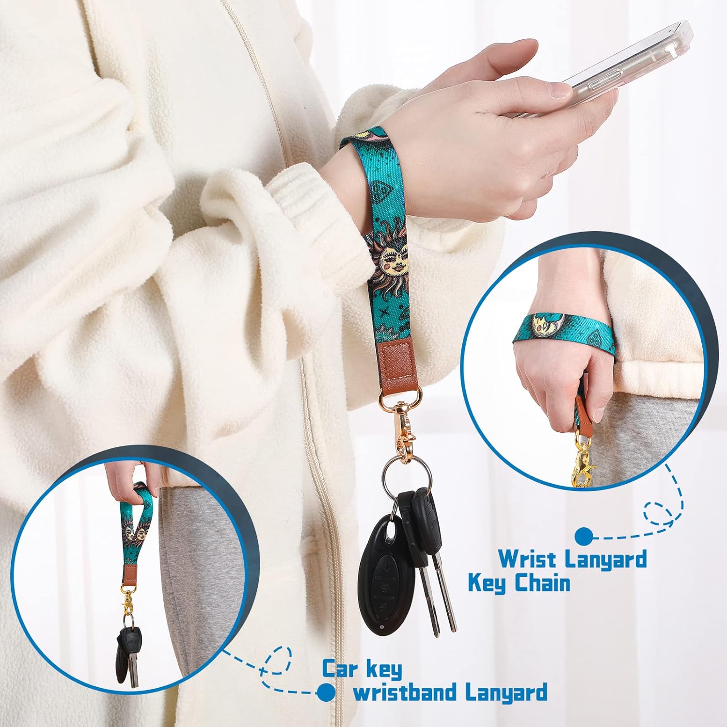 MTLEE 8 Pcs Lanyards Key Chain Lanyard for Wristlet Strap Holder for Men and Women, Keys Strap Neck Detachable, Moon and Sun - Image 4