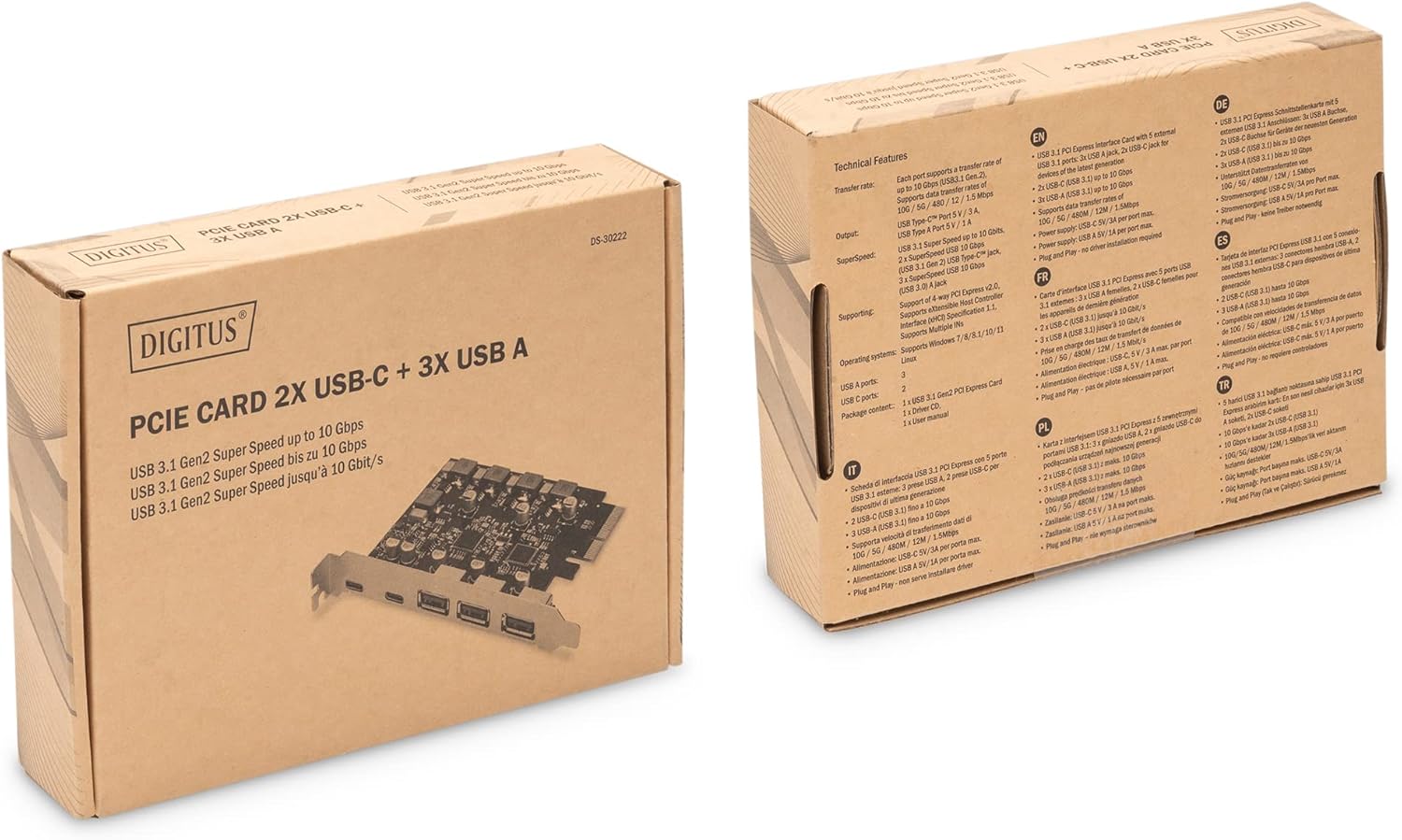 DIGITUS PCIe card 2x USB-C, 3x USB A