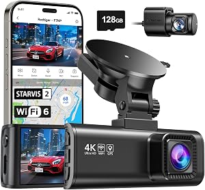 REDTIGER Dashcam Auto Vorne Hinten 4K/2,5K mit STARVIS 2, Dash Cam Auto Kamera 3,18″ IPS-Bildschirm, kostenlose 128-GB-Karte,5.8GHz WiFi, GPS, 170°Weitwinkel WDR, Unterstützt 512 GB Max(F7NP)
