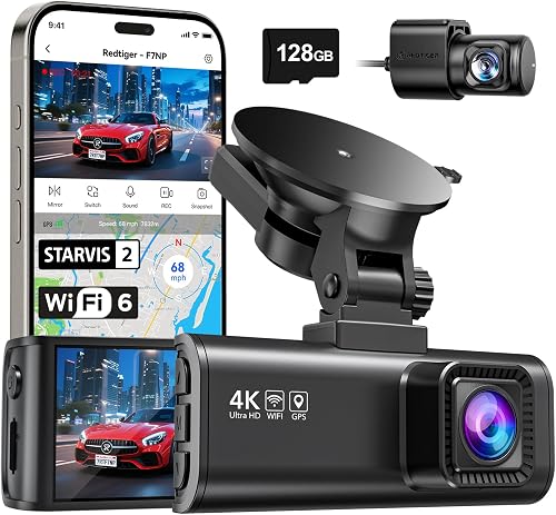 REDTIGER F7NP 4K/2,5K — Dashcam vorne + hinten mit STARVIS 2, GPS, WLAN 5,8 GHz, 128-GB-Karte