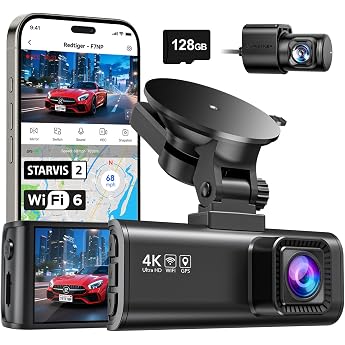 REDTIGER F7NP-4K Dash Cam Front and Rear, STAVIS 2 Sensor Dash Camera for Cars, Free 128GB Card Included, 5.8GHz Wi-Fi6--up t