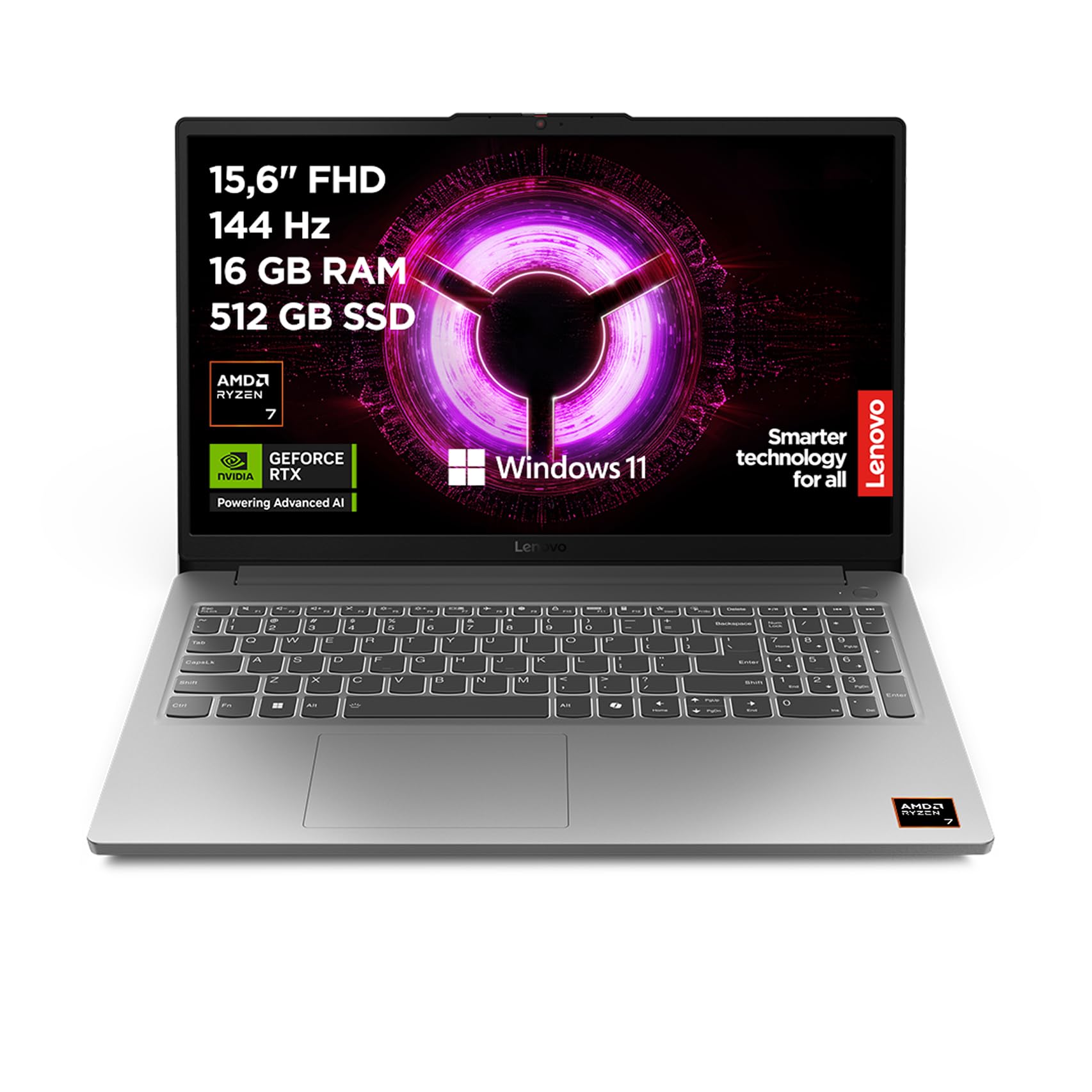 Lenovo LOQ 15" 144Hz Notebook Gaming, NVIDIA GeForce RTX 4050 8GB GDDR7, AMD Ryzen 7 170, RAM 16GB DDR5, 512GB SSD M.2 2242 PCIe 4.0, FHD, Windows 11, Tastiera retroilluminata