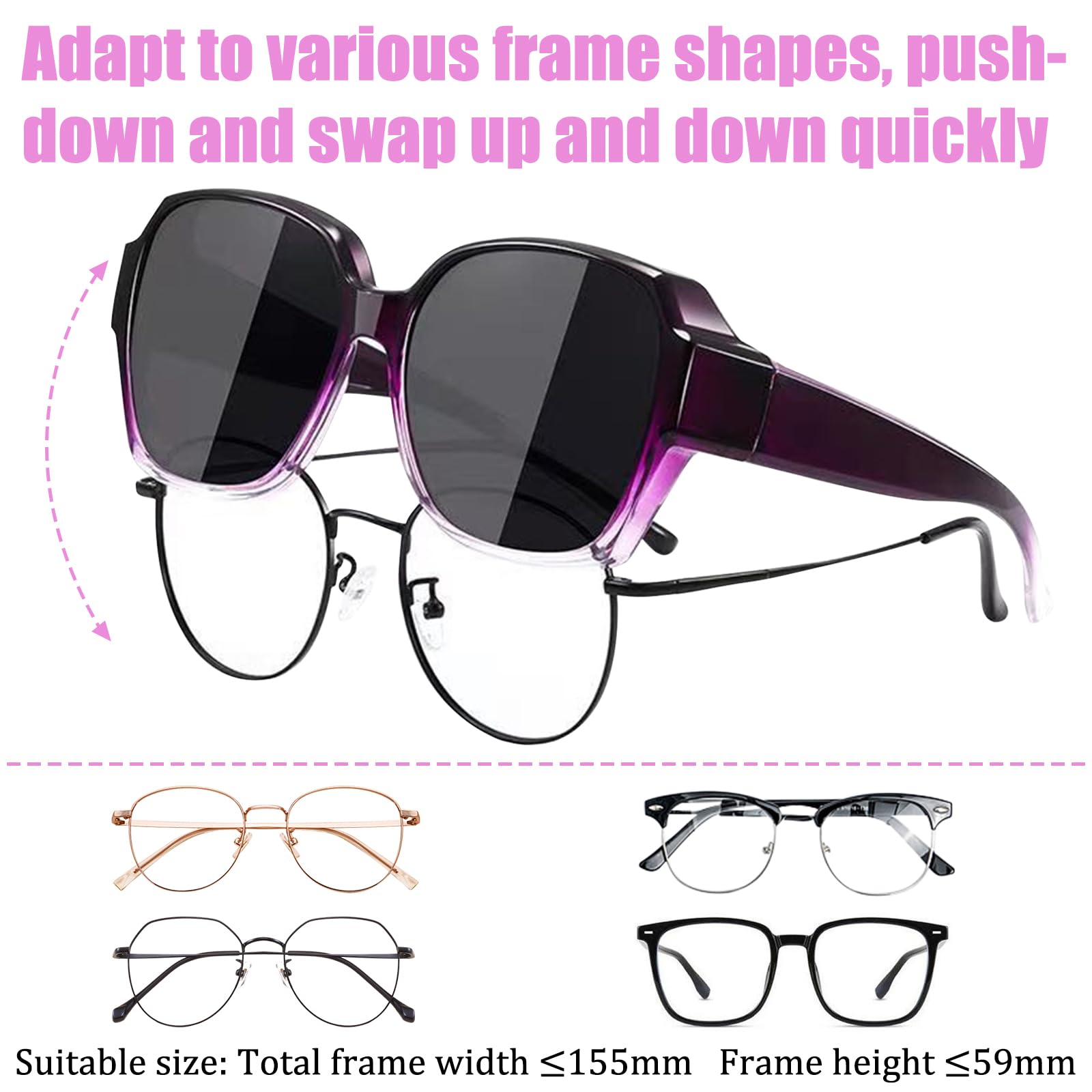 TYXHXTF 2Pcs Gafas de Sol Polarizadas para Mujer Hombre, Usar Sobre Gafas de Graduadas Protección UV Superpuestas para Exteriores Conducir Pescar Andar Ciclismo