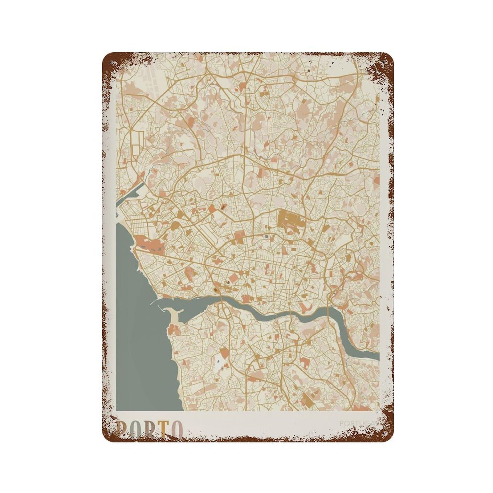 xiaoxiaoshen Porto Map Portugal Travel Gift Boho Wall Decor Art Metal Tin Poster Modern Home Decor Art Home Bar Shop Decorations Vintage Sign 40x30cm