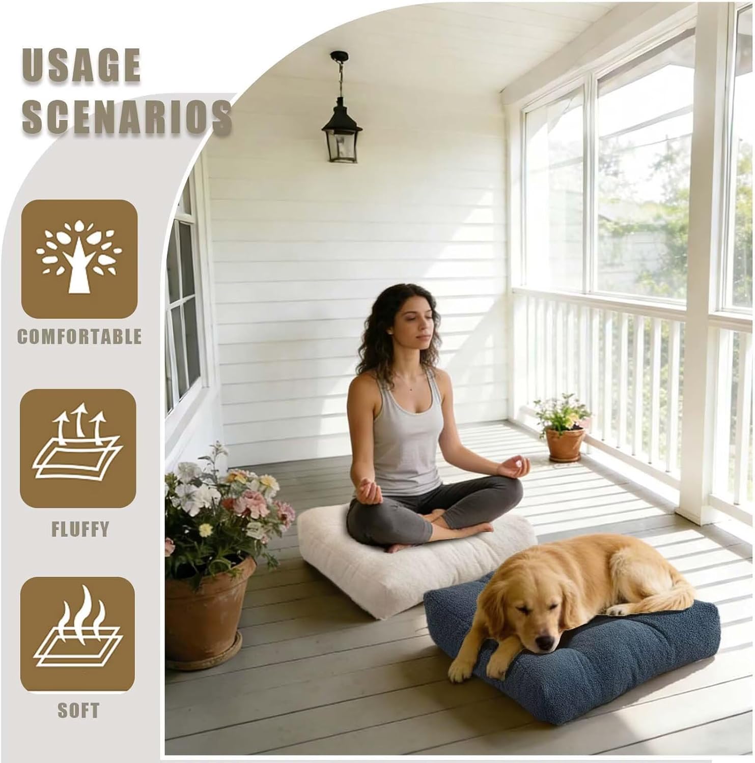 Large Floor Pillows for Adults Set of 2, Thick Meditation Pillows for Floor Seating, Square Seat Cushions for Picnic Party Home Decor, Brown 18x18 in