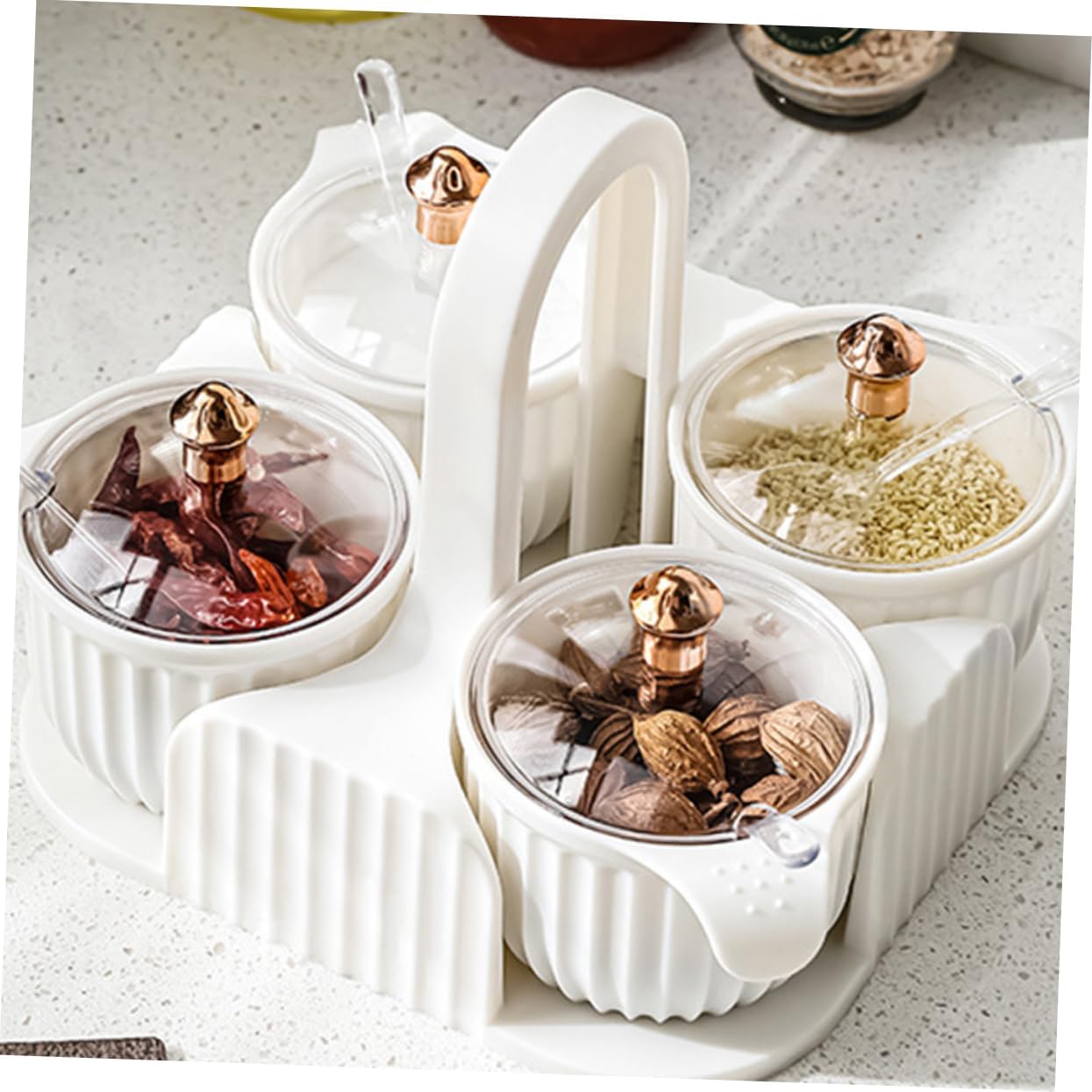 Kitchen Spice Container with Spoon and Lid White Hips