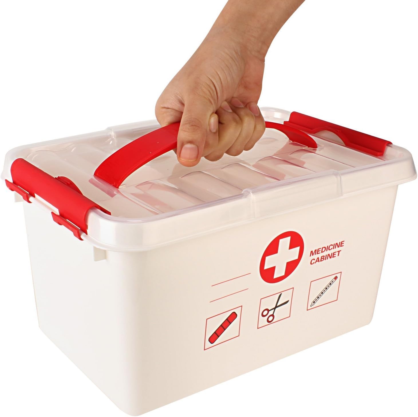 XENOTY Plastic Portable Rectangular First Aid Kit Storage Box with Detachable Tray & Handle (Red and White, 7.5 x 11 x 6 Inch)