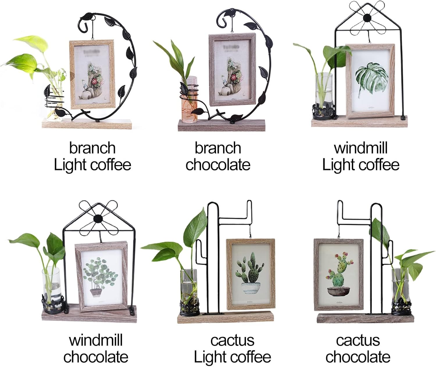 Picture Frames Picture Frames Photo Album Home Decoration with Hydroponics Bottle Wrought Iron Creative Double Sided Pendulums Photo Frame for Desk (Color : 1)