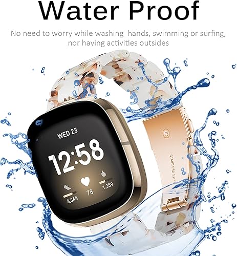 Miniatura 4 de Miimall Compatible con Fitbit Versa 3Sense, bandas de resina para mujeres y hombres, correa de repuesto de acero inoxidable súper ligera para Fitbit