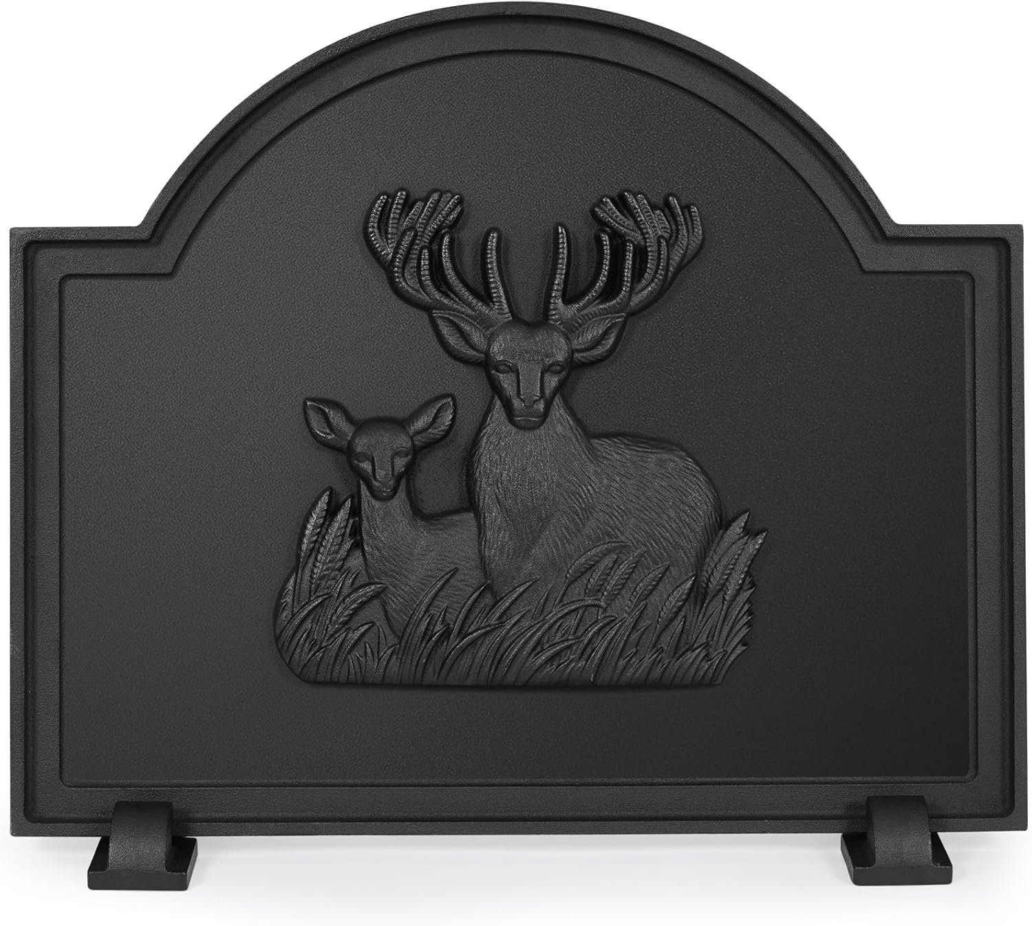 20" Cast Iron Firebacks for Fireplace, Deer Decorative Fireplace Back Plate with Feet, Sturdy Fireplace Fireback, Fireplace Wall Protection Panel, Matt Black 20" Deer Pattern