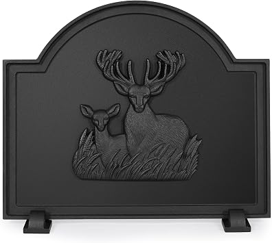WILLOW WEAVE 20" Cast Iron Firebacks for Fireplace, Deer Decorative Fireplace Back Plate with Feet, Sturdy Fireplace Fireback, Fireplace Wall Protection Panel, Matt Black