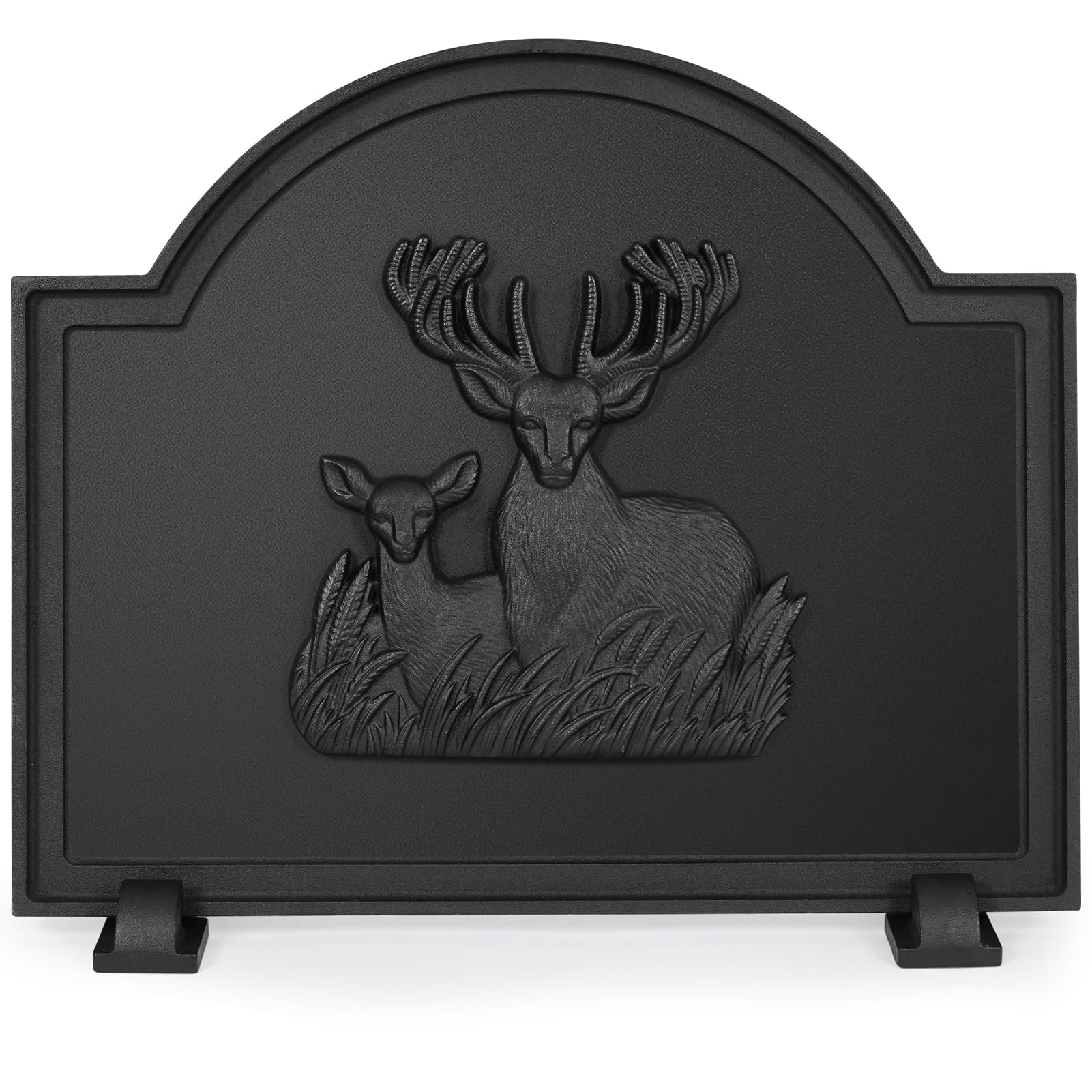 20" Cast Iron Firebacks for Fireplace, Deer Decorative Fireplace Back Plate with Feet, Sturdy Fireplace Fireback, Fireplace Wall Protection Panel, Matt Black
