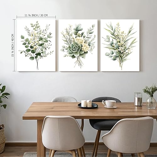 Miniatura 7 de Zessonic Arte de Pared Botánico Verde Salvia, Impresiones en Lienzo Enmarcado de Acuarela, Decoración Floral Blanca de Plantas Verdes Modernas para