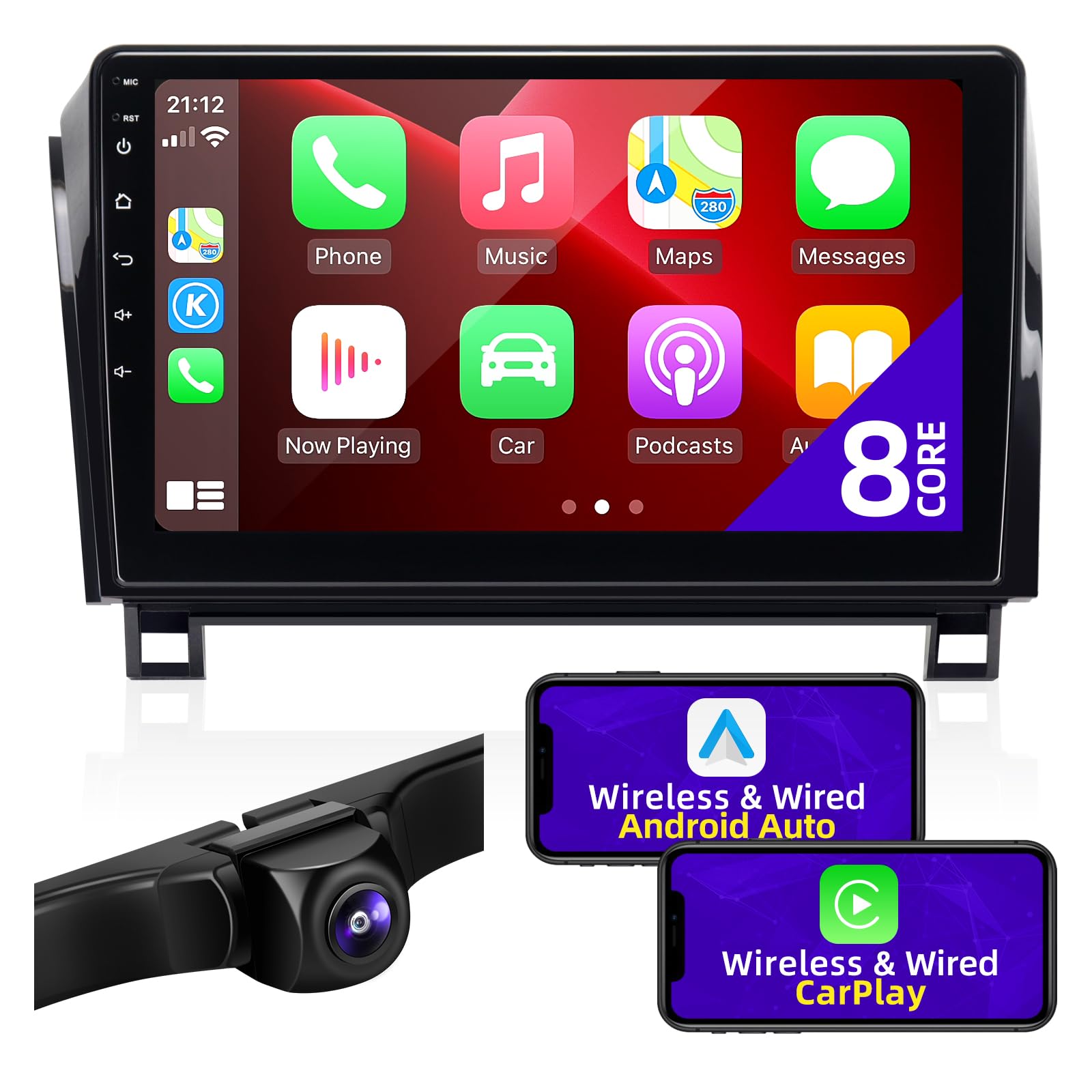 CGOGC Android Car Radio Upgrade Compatible with Wireless Carplay Android Auto for Toyota Tundra 2007-2013 Sequoia 2008-2018 Touchscreen FMAM Stereo Bluetooth GPS WiFi Navigation Camera 8core HeadUnit