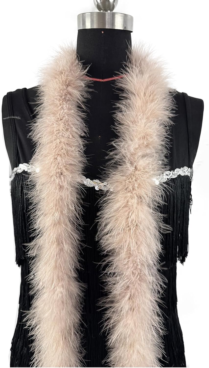 2 Yards 20g Fluffy Marabou Feather Boa for DIY Craft Sewing Trim Home Wedding Party Decoration-Light Brown - Image 4