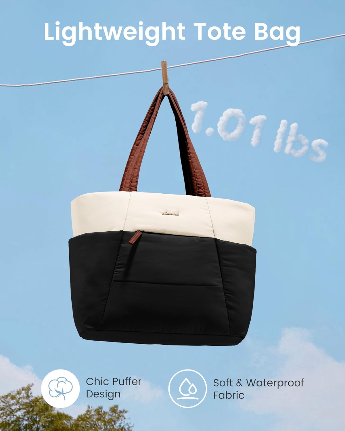 LOVEVOOK Puffer Tote Bag for Women, Lightweight Work Tote with Cup Holder for 15.6In Laptop Large Teacher Nurse Bag with Zip - Image 2