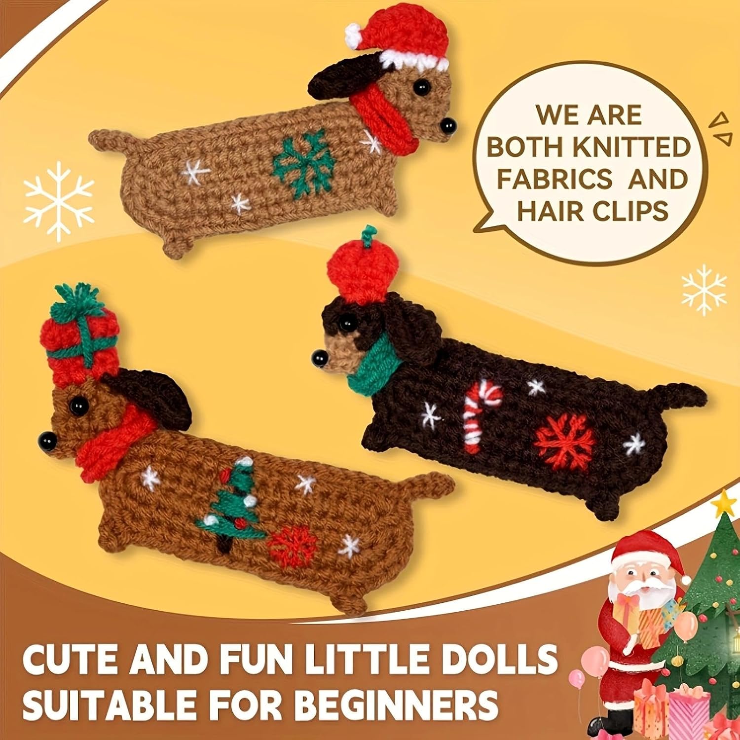 3pcs Christmas Dog Crochet Kit, Christmas Style Dog Hair Clips