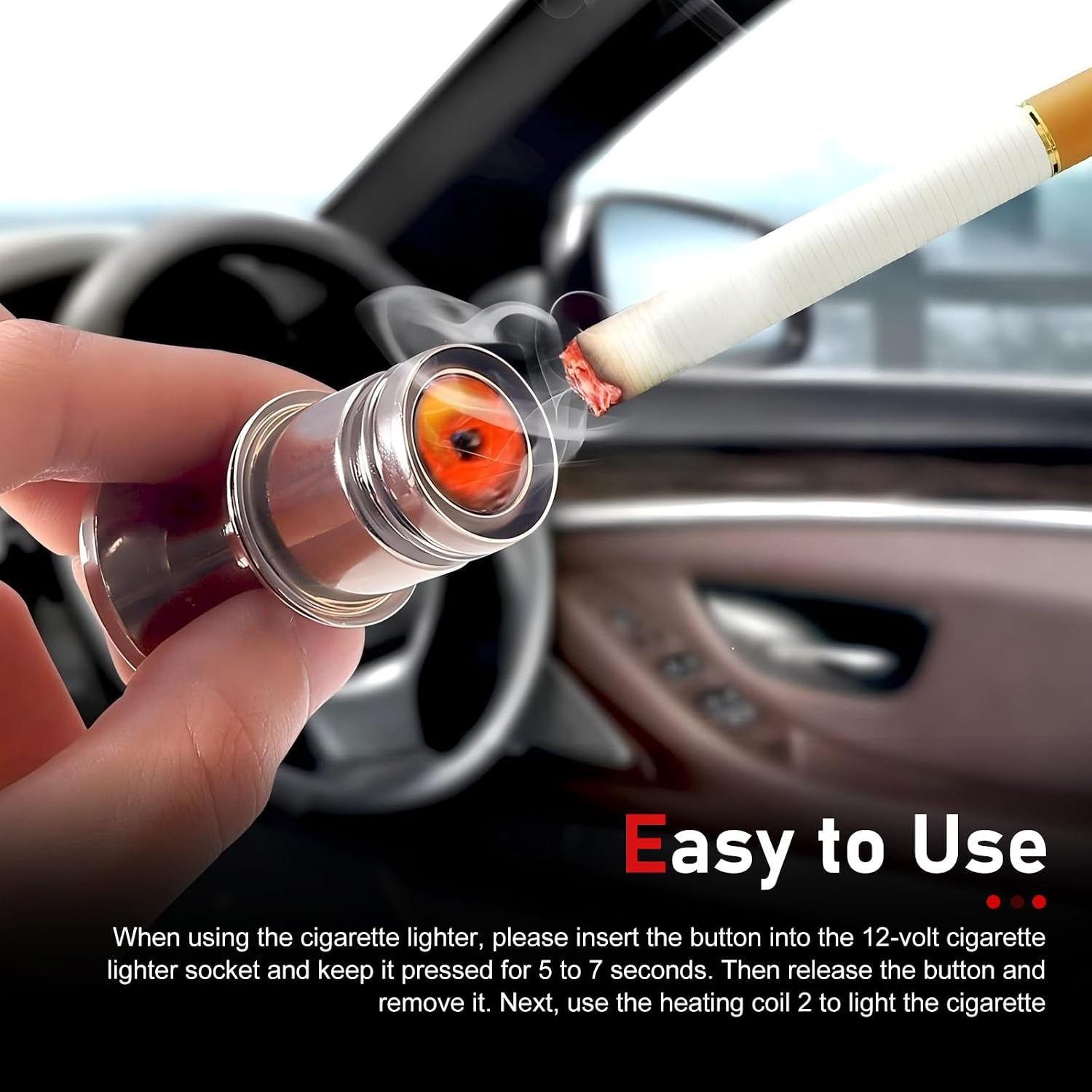 Fire Missile Button Car Cigarette Lighter, Pop-Out Auto Cigarette Lighter Replacement, Aluminum Car Lighter, Universal for Most Vehicles (Red)