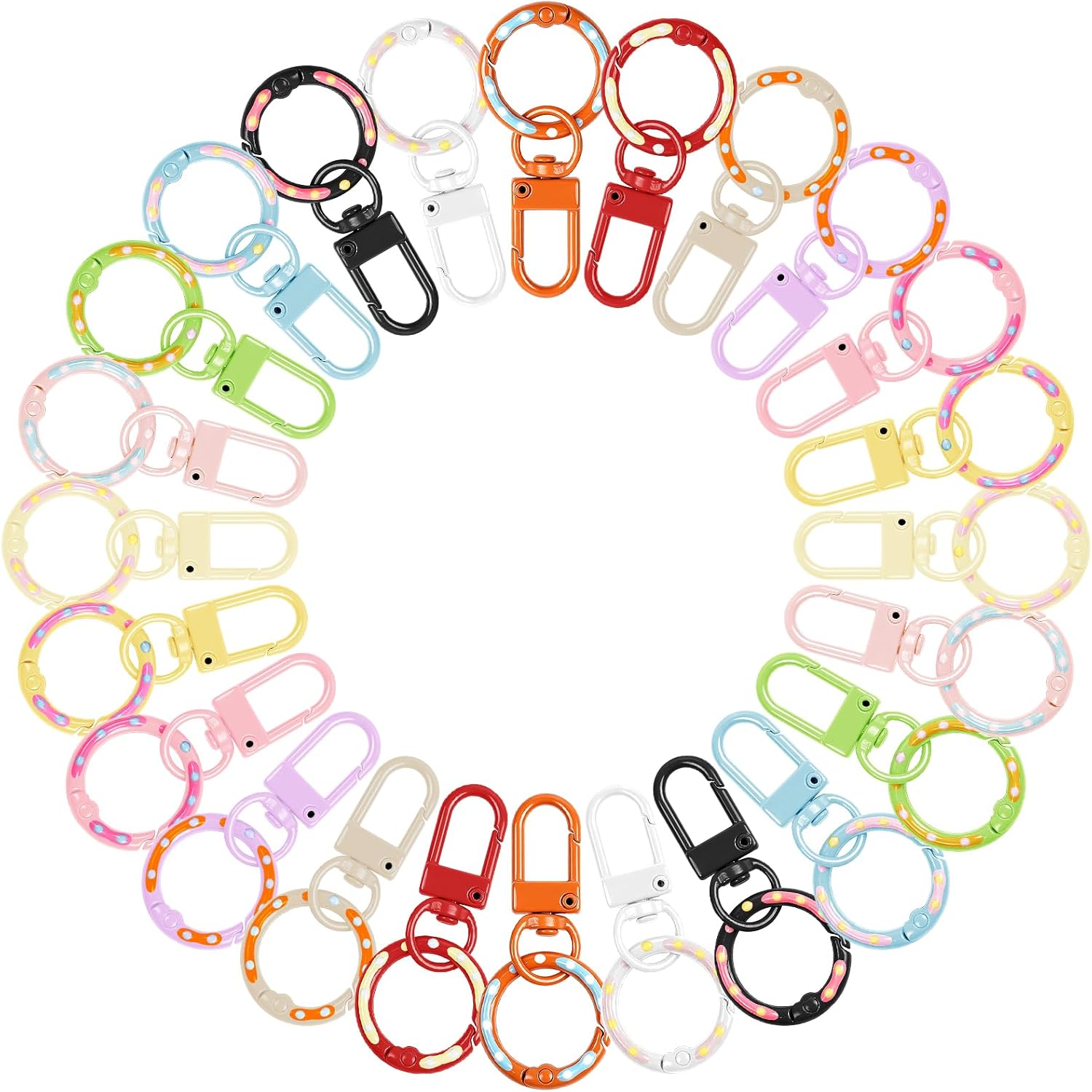 Uniclife 24 Pcs Keychains with Round Carabiner & Lobster Clasp, 12 Colors