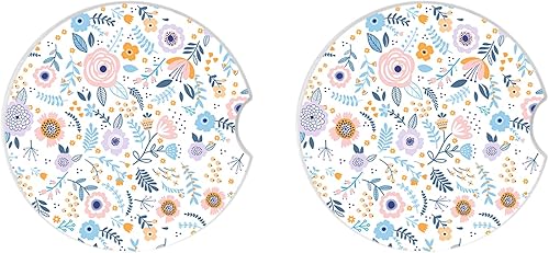 Miniatura 3 de Posavasos absorbentes de flores rosas para automóvil, paquete de 2 portavasos, piedra de cerámica de 2.56 pulgadas y base de corcho antiarañazos