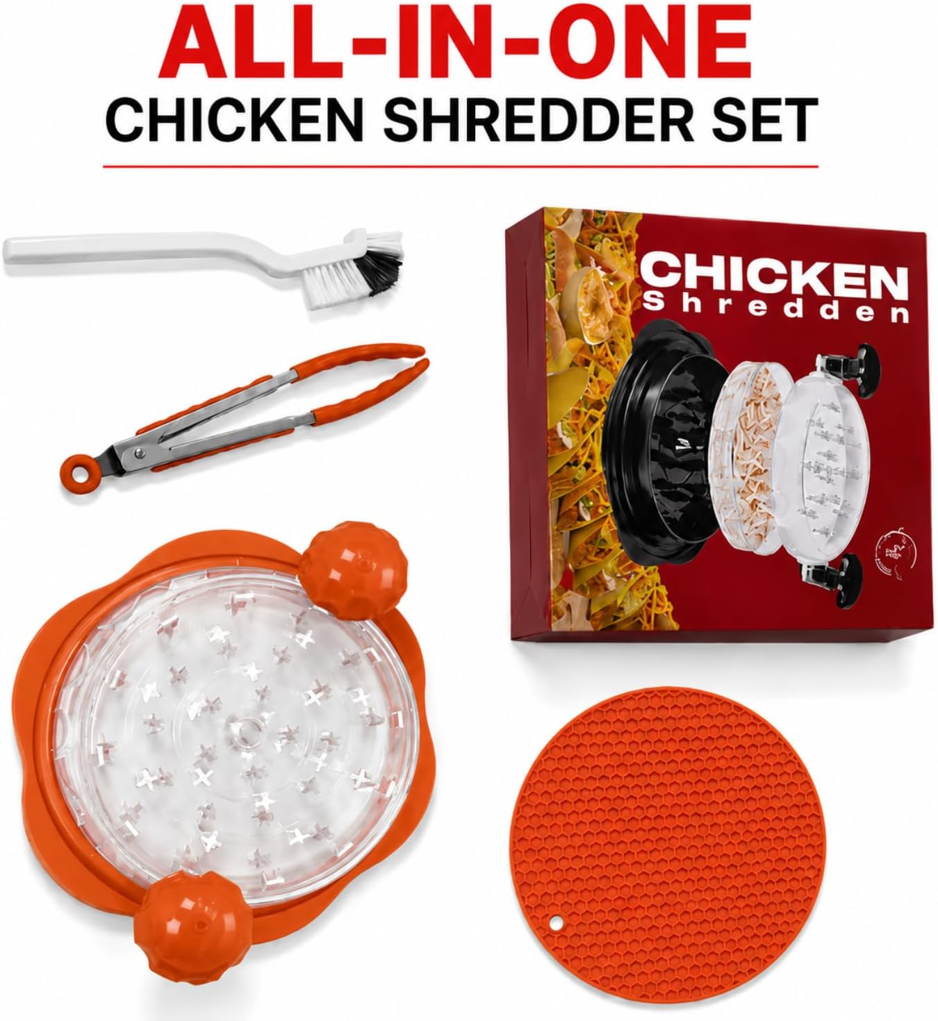 Premium Large Chicken Shredder Tool with Suction Base 2026 – Twist Meat Shredder with Ergonomic Handle & Anti-Slip Grip – Transparent Lid for Easy Shredding Chicken & Beef image 2