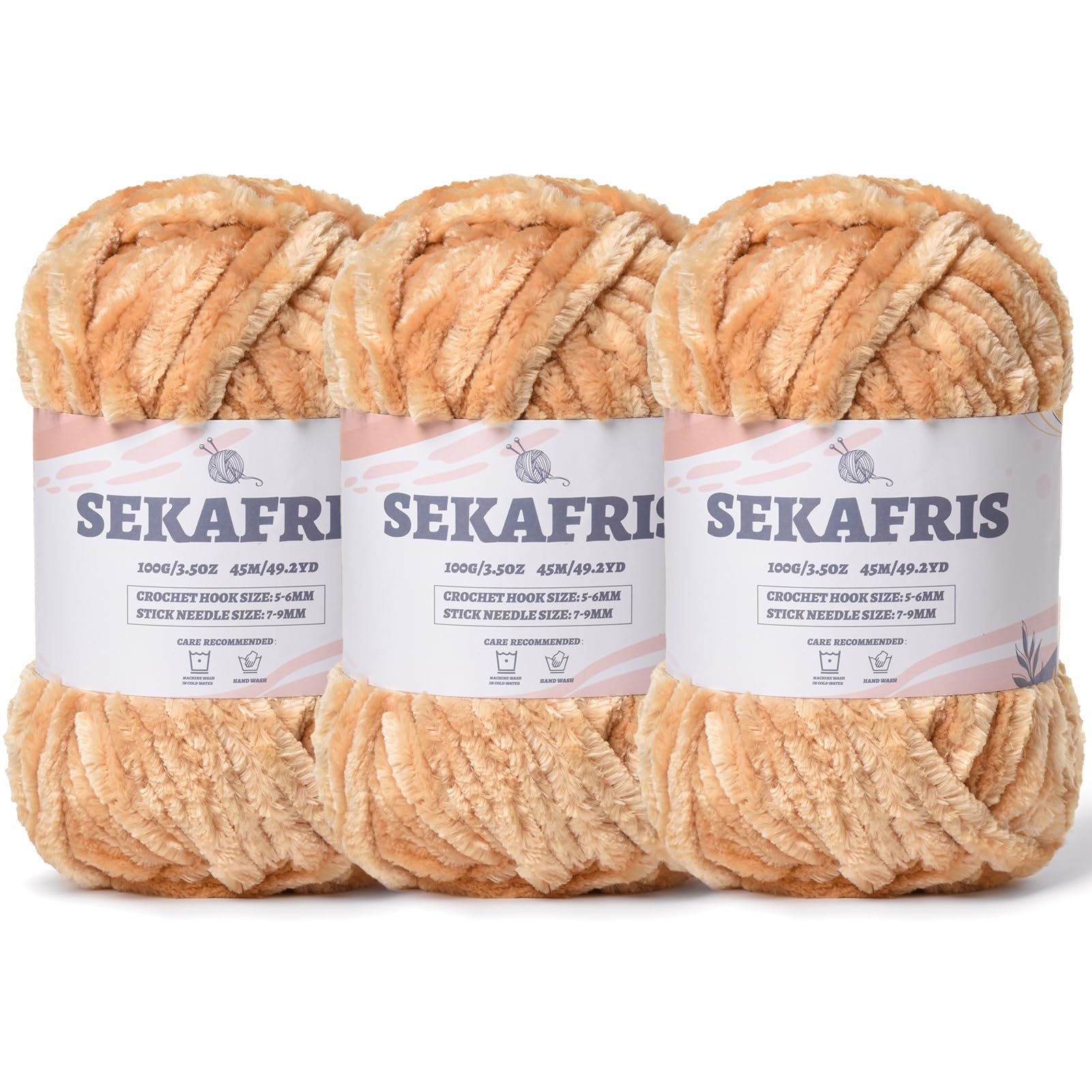 Chenille Velvet Soft Yarn Khaki 3 Pack