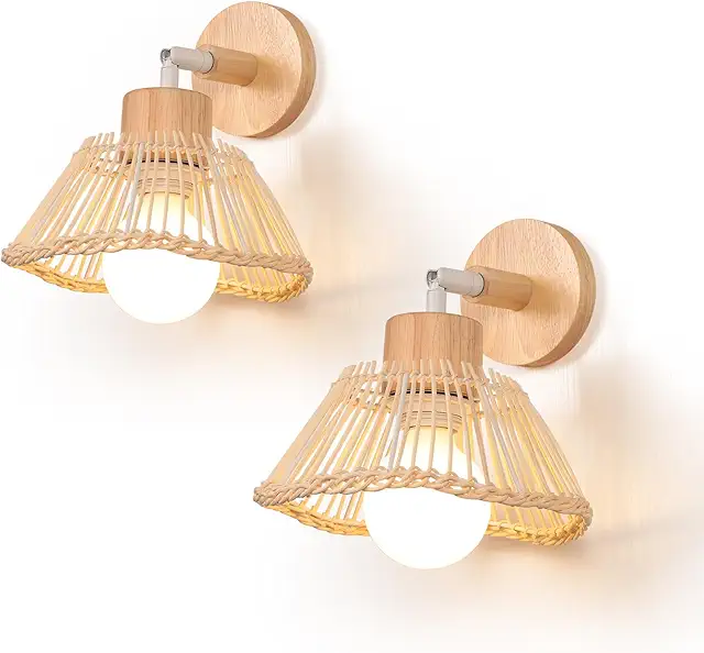 Applique Murale Bohème en Bambou Tressé à la Main - Lampe Rotative Vintage E27