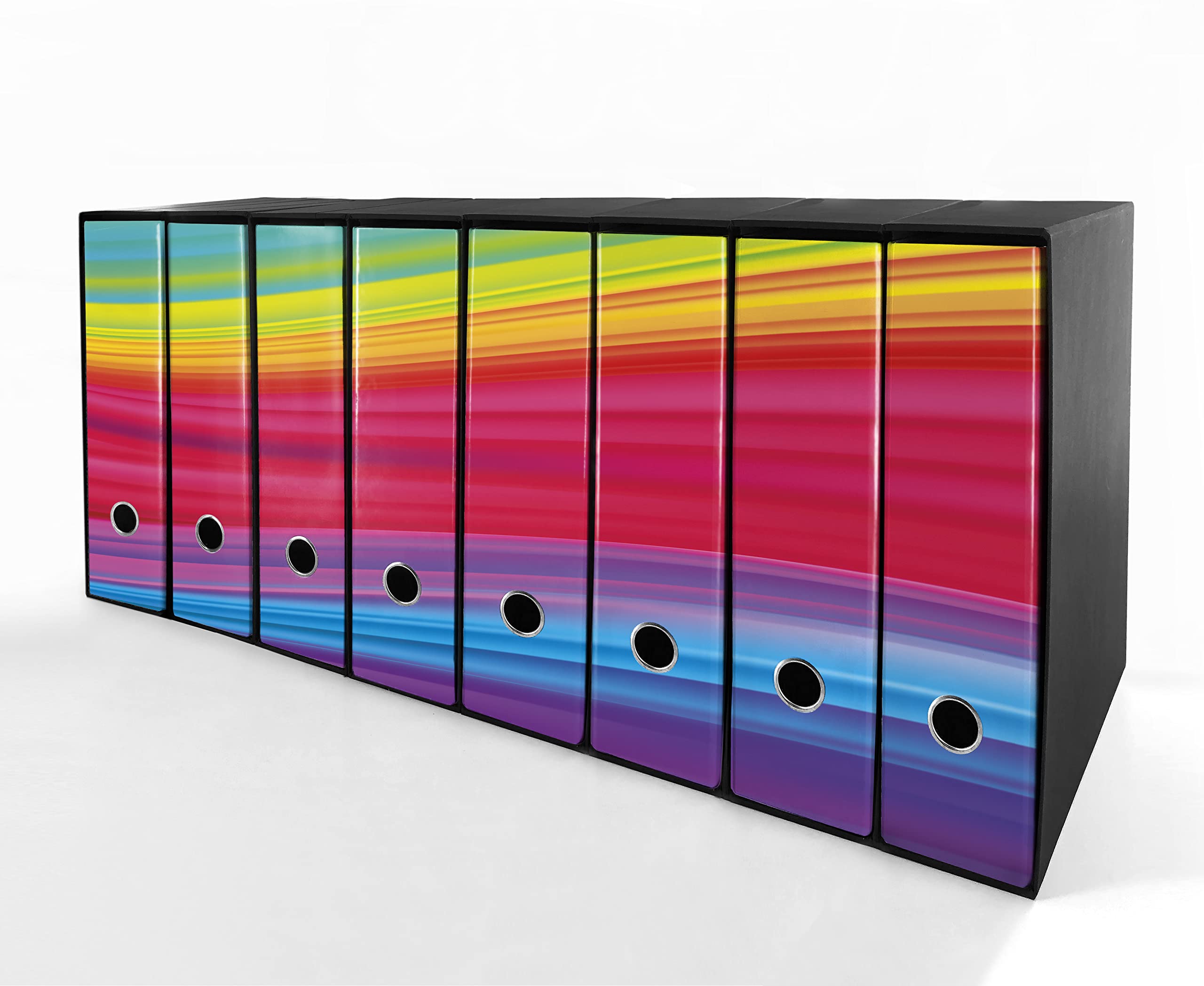 Set da 8 raccoglitori ad anelli ARCOBALENO - Faldoni SHAREPRINTING (H34 con 2 anelli)