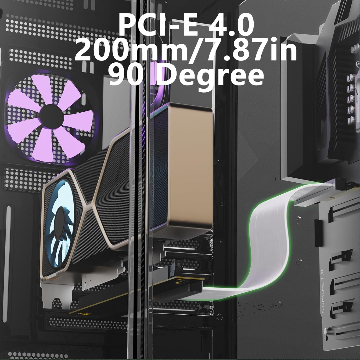 Oddtone Vertical GPU Mount Bracket with PCIe 4.0 Riser Cable, 200mm x16 High Speed Extension, Dual Reverse Connector for RTX 4090/3090/RX 7900, EMI Shielded, Plug and Play for ITX/SFF Builds