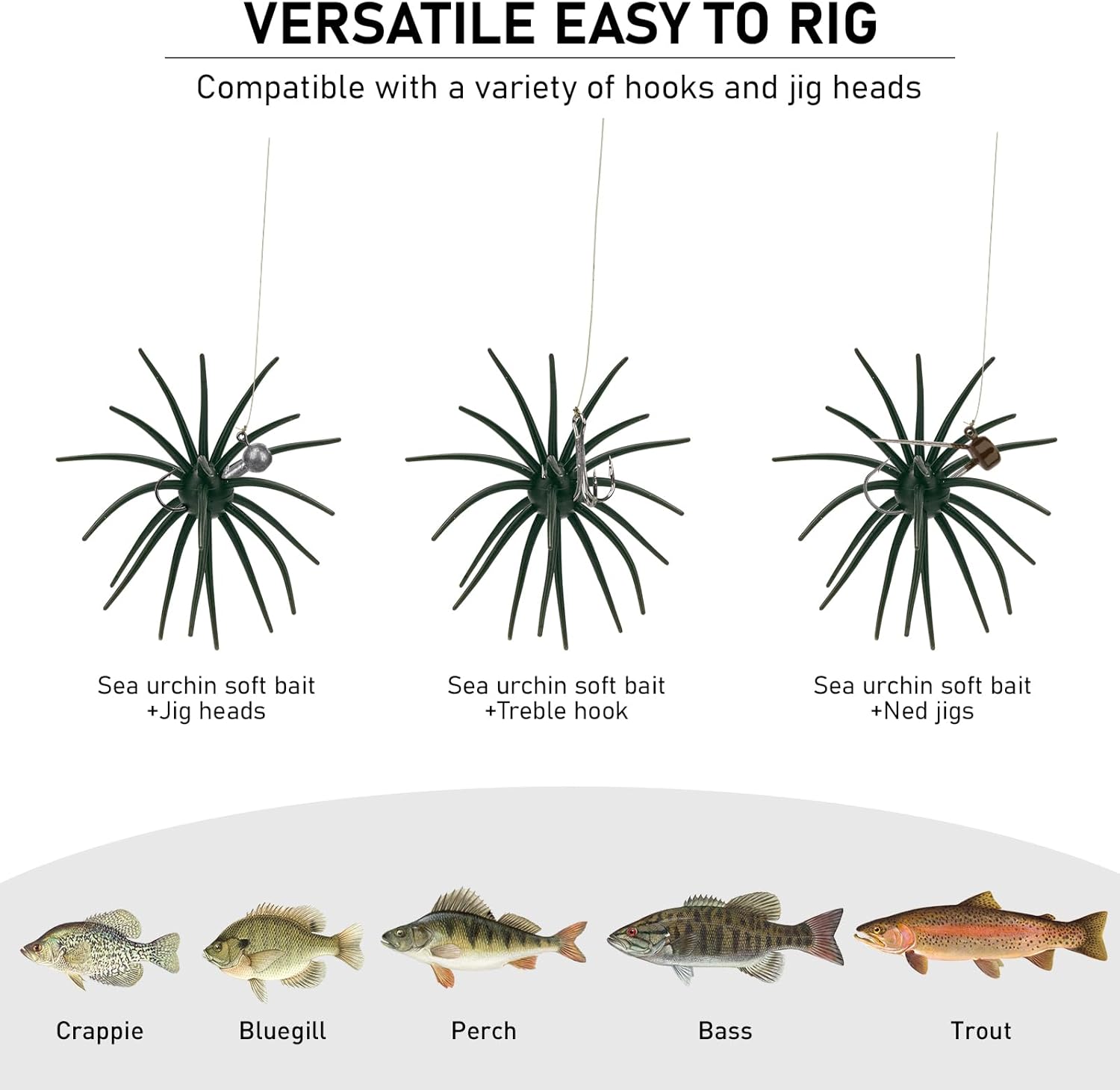 QualyQualy Sea Urchin Soft Lure, Super Durable Tentacle Creature Lure for Bass Pike Trout Fishing Easy Catch Saltwater Freshwater Soft Lures TPE Material