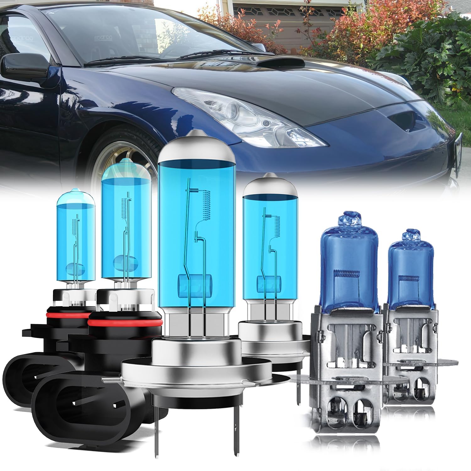 Headlight Bulbs Compatible With Toyota Celica 2000-2005, 9005 High Beam + H7 Low Beam + H3 Fog Lights Halogen Light Bulb Combo, Super Bright 6000K White, Plug and Play, Pack of 6