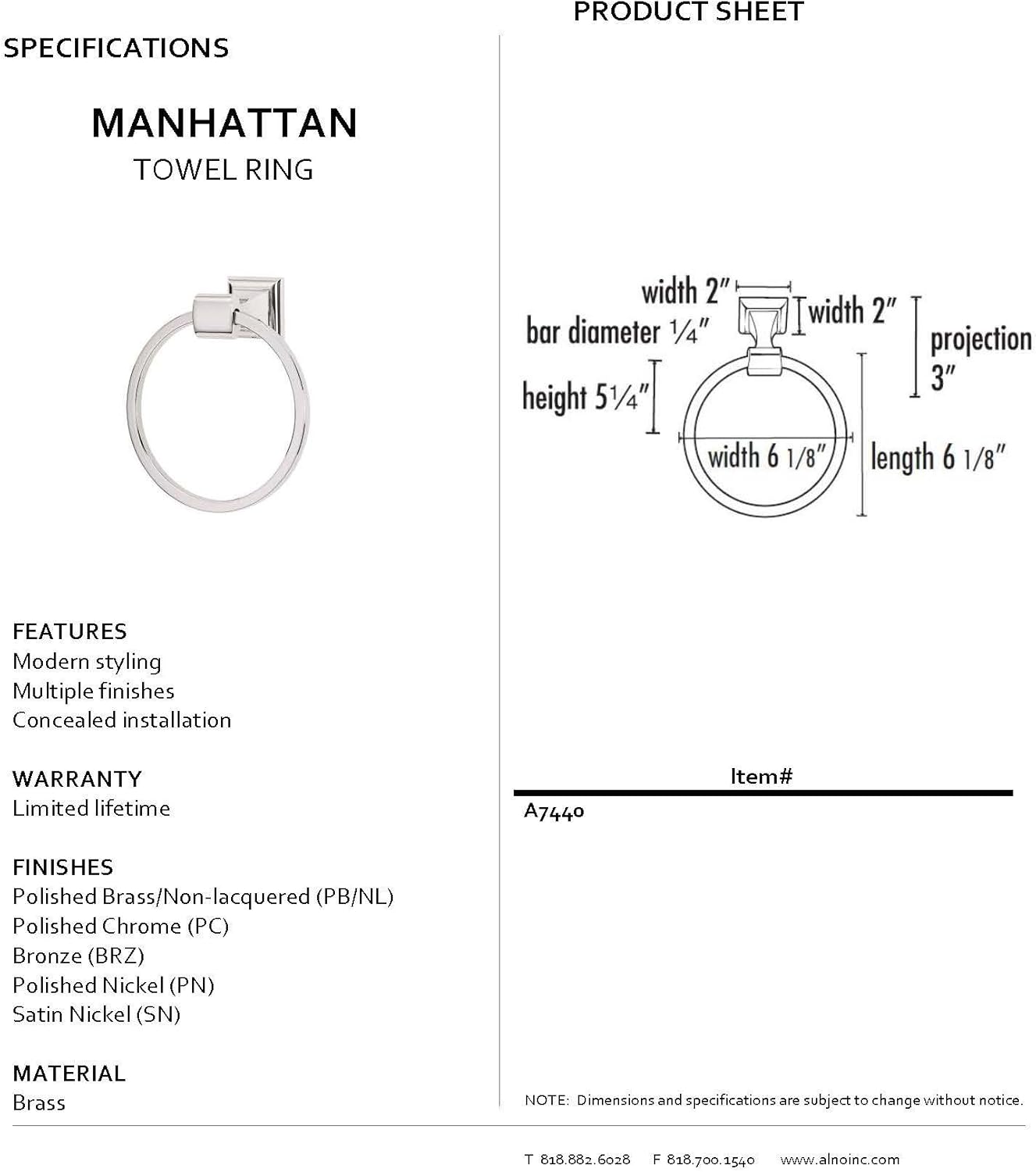 Alno A7440-PC Manhattan Modern Towel Rings, Polished Chrome, 6-1/8"