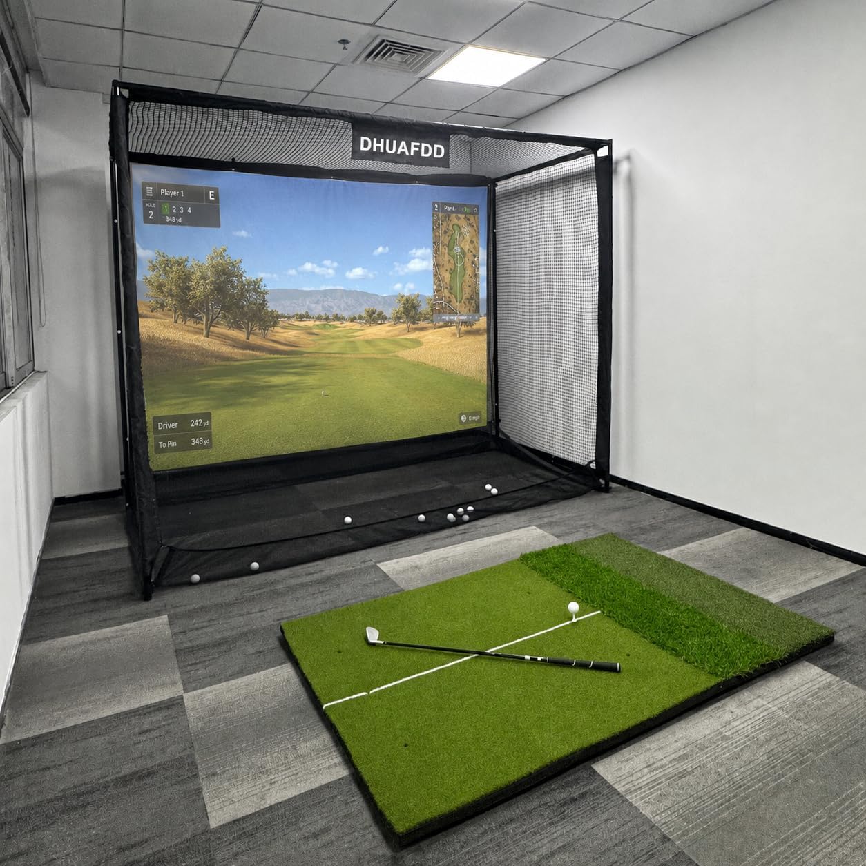 Golf Simulator Enclosure 10x8x5FT Golf Cage with Sturdy Steel Frame | Golf Simulator Net with Impact Screen & Ball Return & 5 Ply Golf Netting, Pro Indoor Golf Net for Golfers of All Levels