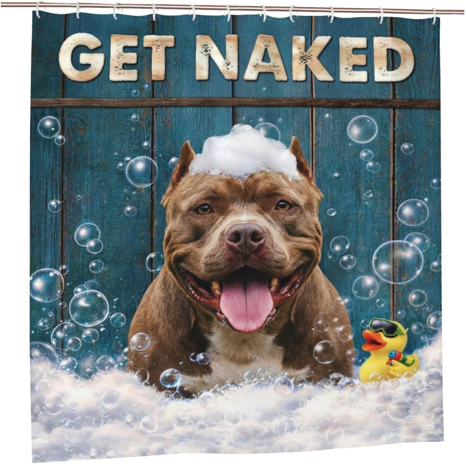American Bully Bathroom Shower Curtain Get Naked Waterproof Fabric Playful Dog Bath Decor Quick Dry Polyester Pet Lover Gift - 72"x72"