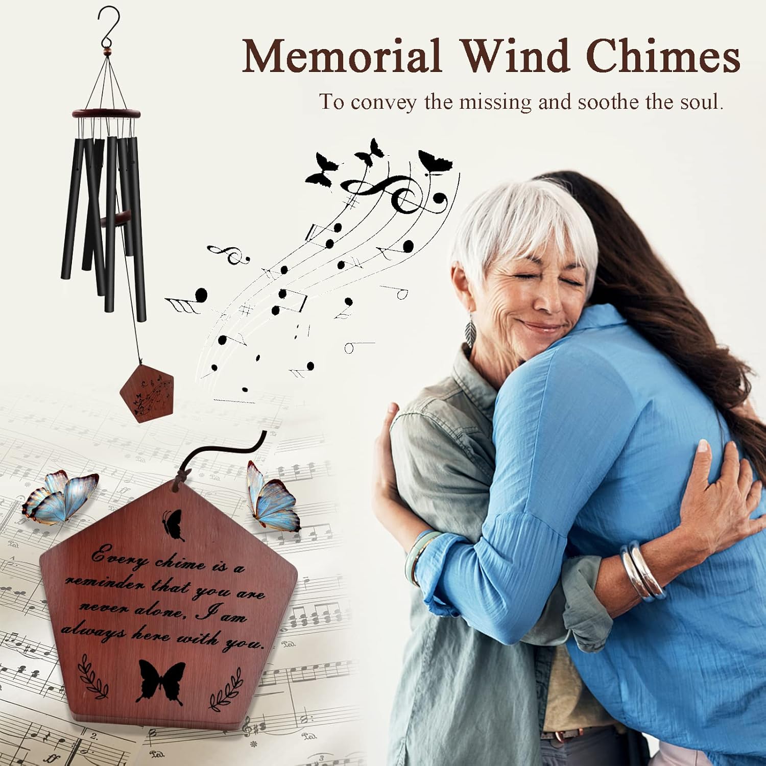 32" Large Wind Chimes, Sympathy & Memorial Wind Chimes, Soothing Melodic Tones, Memorial Gifts for The Loved one, Mom Dad Grandparent, for Home, Backyard, Garden, Decoration ( Black) : Patio, Lawn & Garden