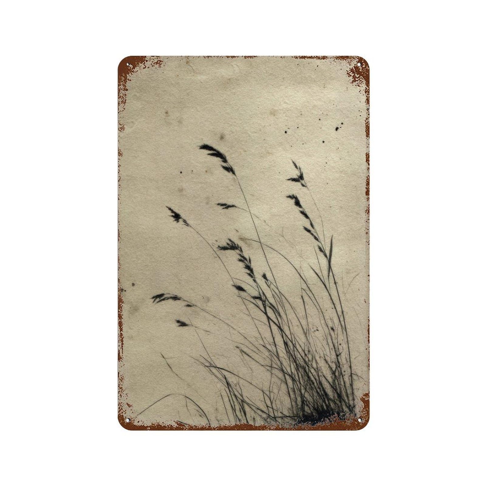 xiaoxiaoshen Grass Silhouette. Wabi Sabi Minimalist Wall Decor Art Metal Tin Poster Modern Home Decor Art Home Bar Shop Decorations Vintage Sign 30x20cm
