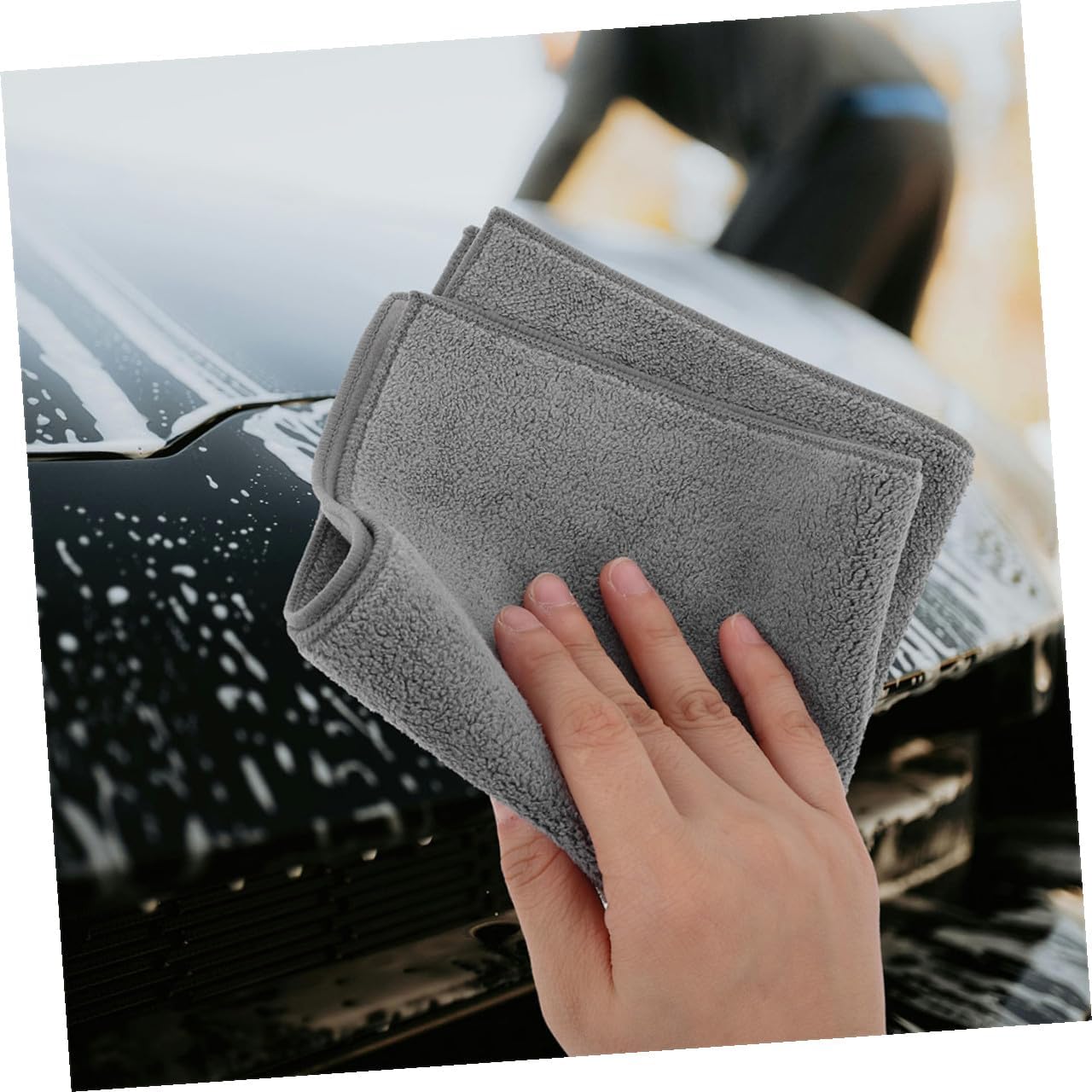2pcs Thickened Double-Sided Gray Microfiber Car Towels 30x30cm Ultra Absorbent Cleaning Cloths for Car Detailing Interior and Exterior Washing