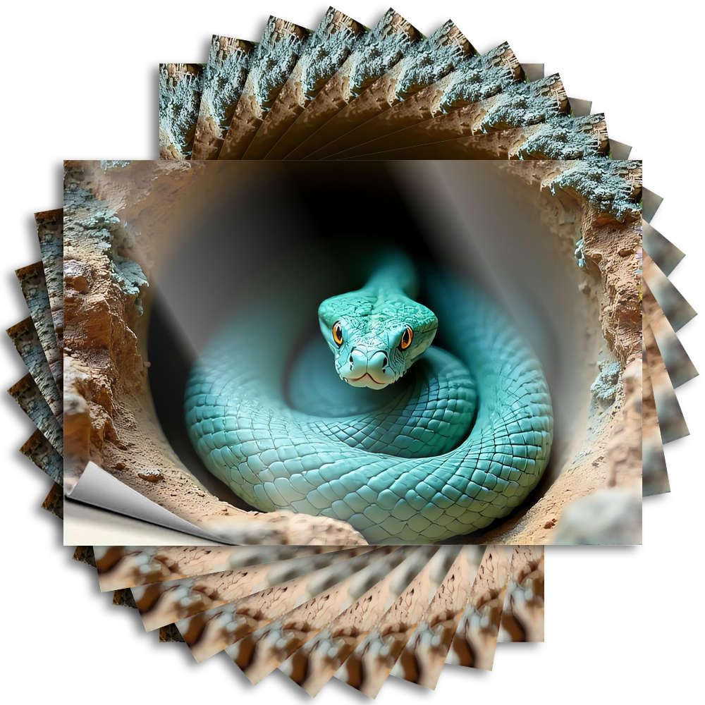 Decals Outdoor Porch Decor Vinyl Sticker | A Turquoise Snake Coiled in A Hollow Tree Trunk Western Bathroom for Motorcross Use(12X18CM)