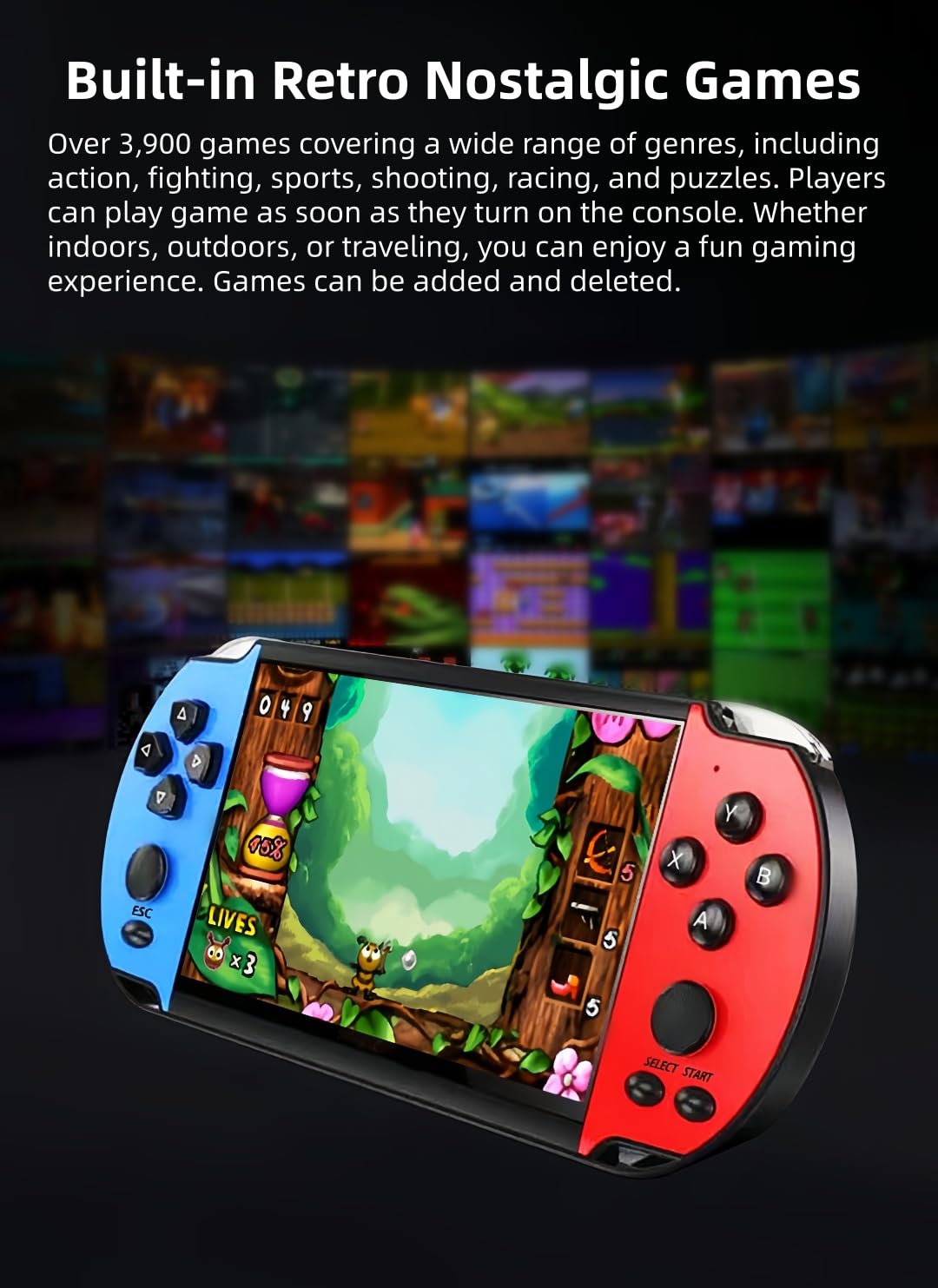 5,1 Pollici Console di Gioco Portatile Più Simulatori Retrò Video/Musica/E-book/Output TV Game Elettronico per il Tempo Libero Interno/Esterno/Viaggio Regalo di Compleanno/Vacanza