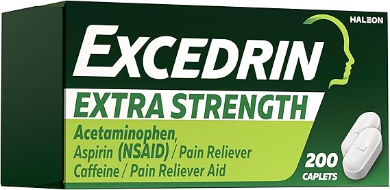 Excedrin Extra Strength Pain Relief Caplets for Headache Relief, Acetaminophen 250mg, Aspirin 250mg, Caffeine 65mg, Pain Reliever, 200 Count