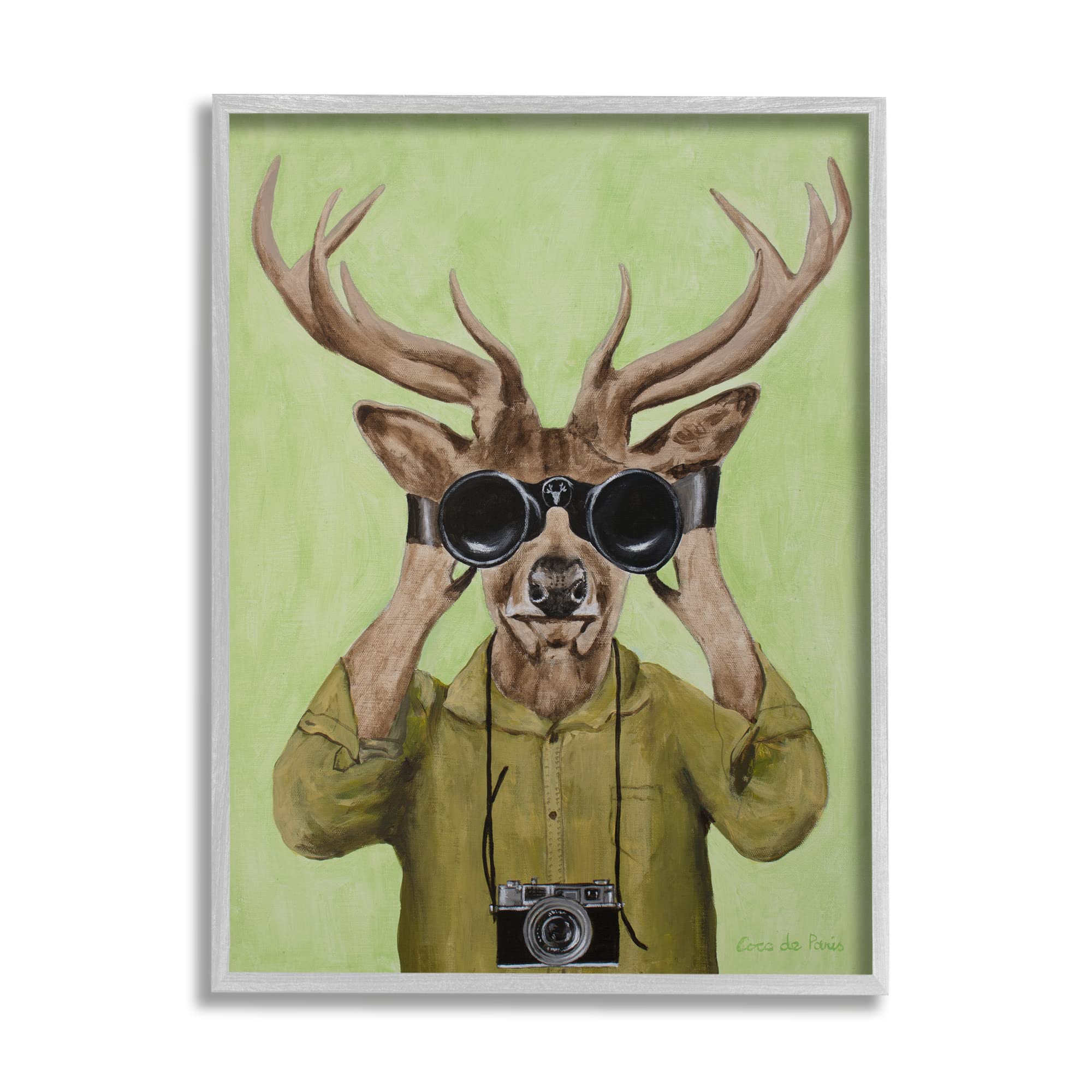 Stupell IndustriesFunny Cute Deer Binoculars Camera Painting Green Background, Design by Coco de Paris