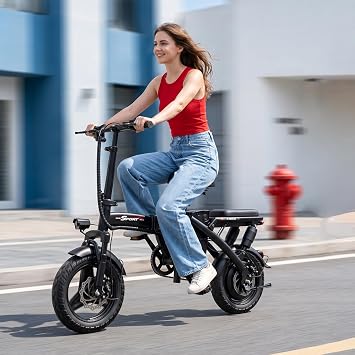 Electric Bike for Adults, 1200W Peak Motor Commuting E Bike, 22/25 MPH, 30/45 Miles PAS Range, 6-Point Full Suspension Foldable Ebike, 14 Tires Electric Bicycle,Portable Electric Mini Bike