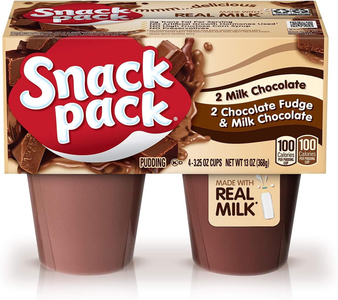 Snack Pack Milk Chocolate and Chocolate Fudge/Milk Chocolate Pudding, 4 Count Pudding Cups