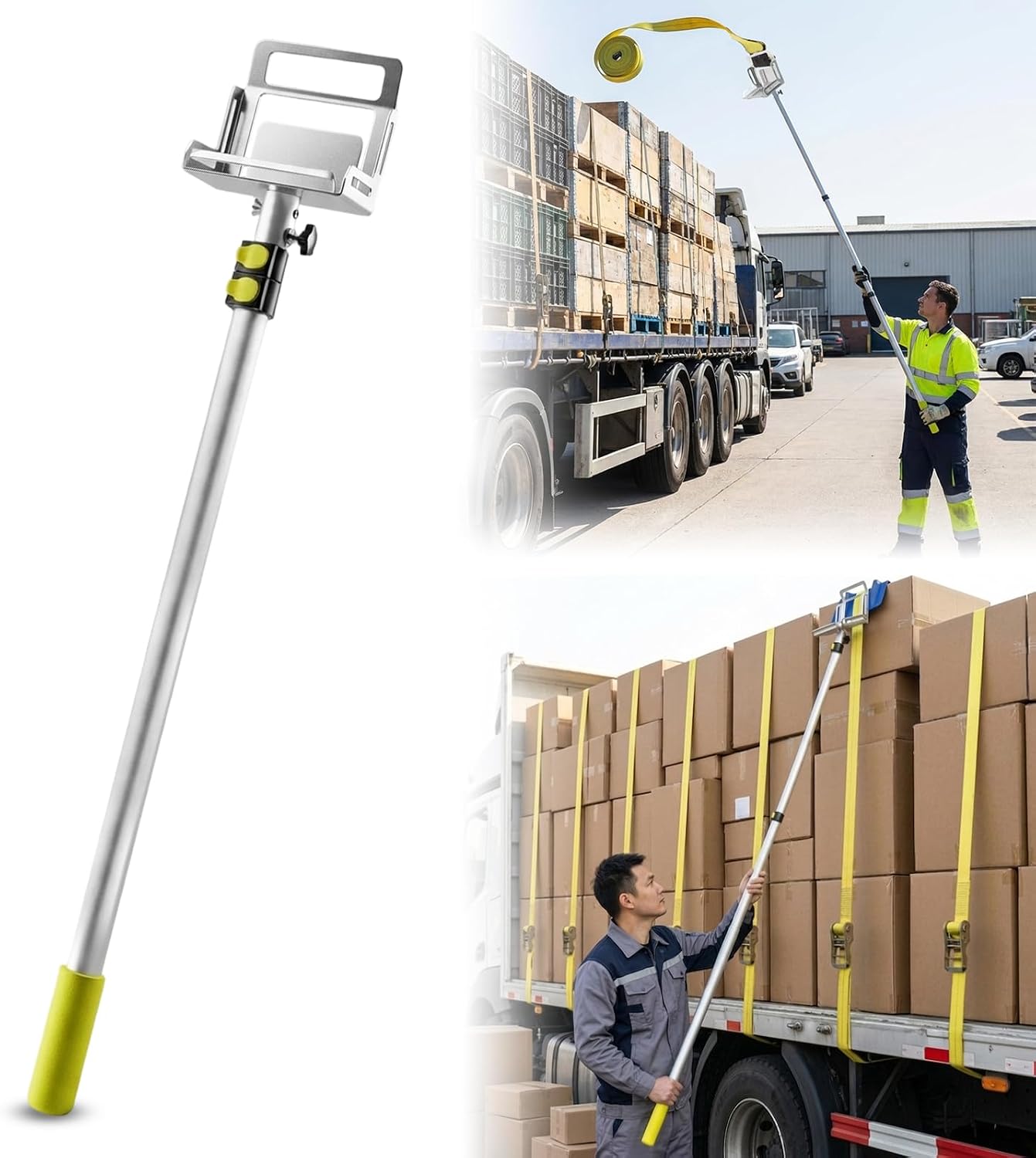 2-in-1 Strap Thrower Head with Extension Pole & V-Shaped Edge Protector, 43"-96.5" Adjustable Length