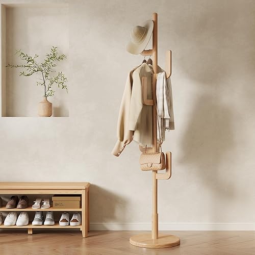 Solid Wood Cactus Coat Rack, Freestanding Coat Rack With 6