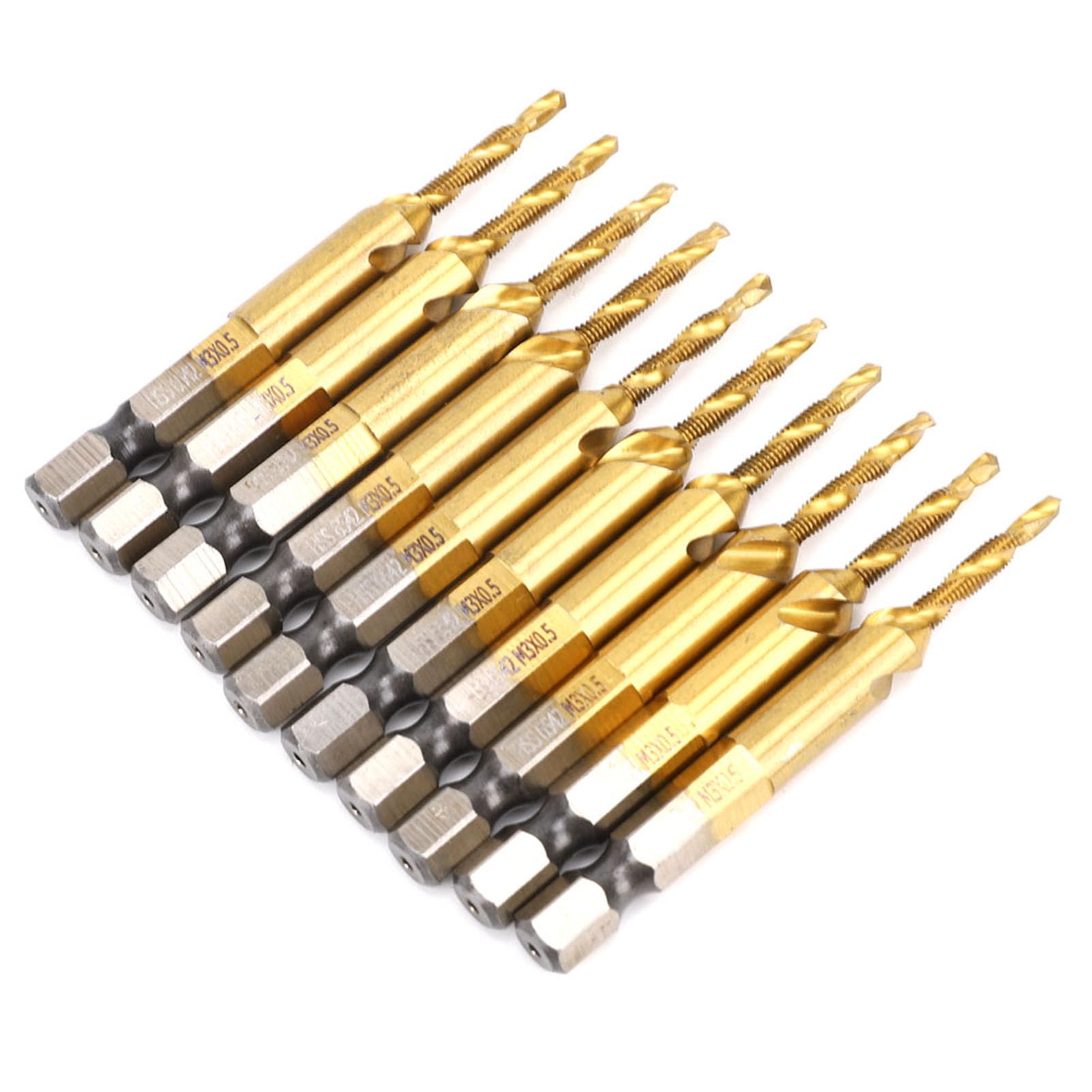 10 Punte da Trapano per Maschi HSS con Codolo Esagonale Rivestite in Titanio per Strumento di Maschiatura Efficiente, Design con Scanalatura a Spirale Migliore Rimozione dei Trucioli,