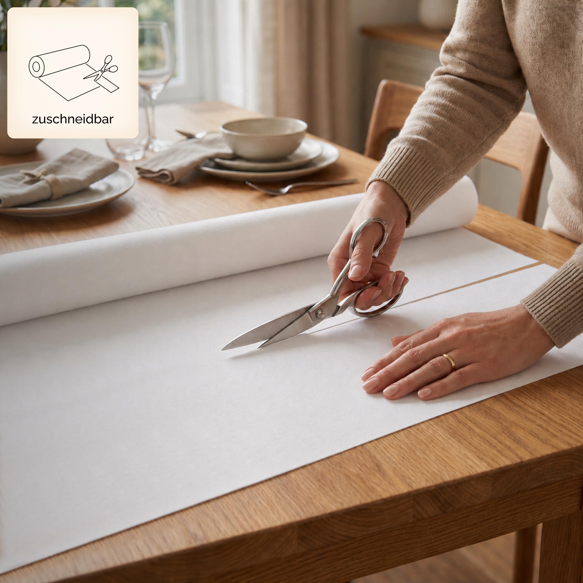 Sensalux Tischdeckenrolle Vlies 1,19 x 40 m Creme, 80 g/m² | bis 45% Recyclat, abwaschbar, wasserabweisend, Tischdecke Rolle, OEKO-TEX, Party, Hochzeit, Catering