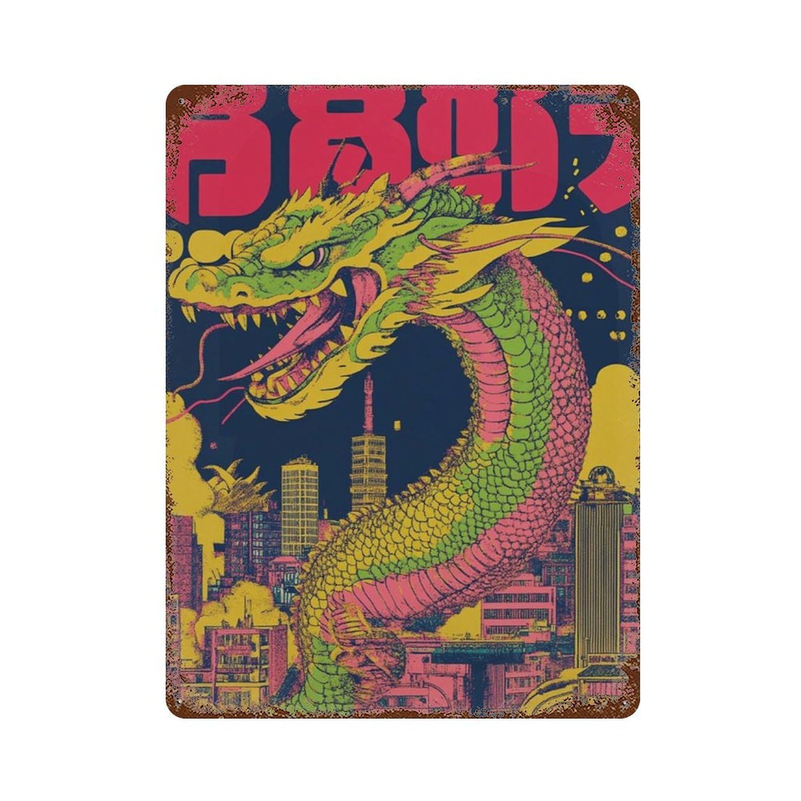 xiaoxiaoshen Japanese Dragon City Tokyo Neon Retro Futuristic Bold Urban Wall Decor Art Metal Tin Poster Modern Home Decor Art Home Bar Shop Decorations Vintage Sign 40x30cm