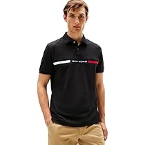 Tommy Hilfiger Uomo Maglietta Polo Maniche Corte Chest Insert Regular Fit, Nero (Black), L